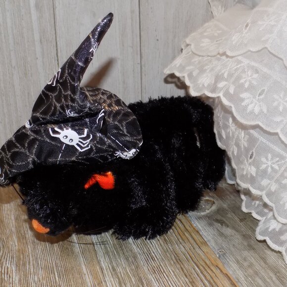 BLACK KITTEN SPIDERS SPOOKY WITCHY PLUSH STUFFED ANIMAL - Picture 1 of 10